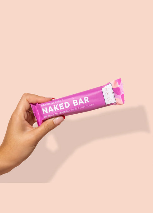 Naked Bar Protein & Collagen Double Chocolate Fudge Bar 60g-Nu Harvest-Matakana Pharmacy